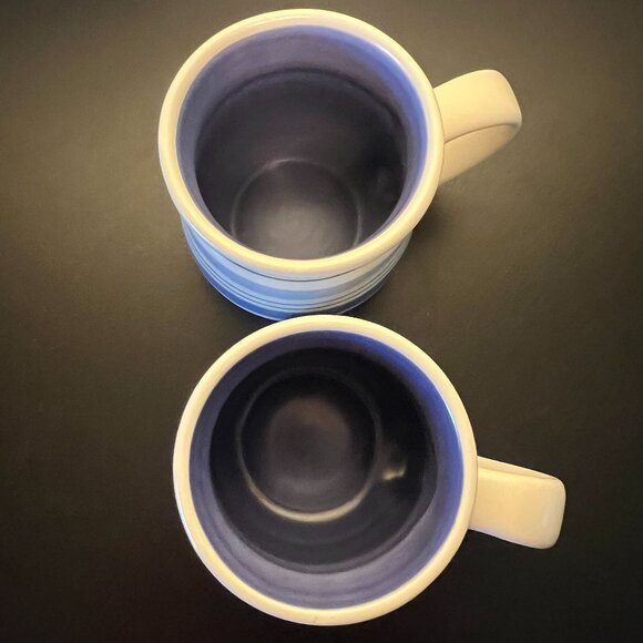 Set of 2 Pfaltzgraff Hand Painted RIO Stoneware Mug with Stripes in Hues of Blue - Picture 3 of 10